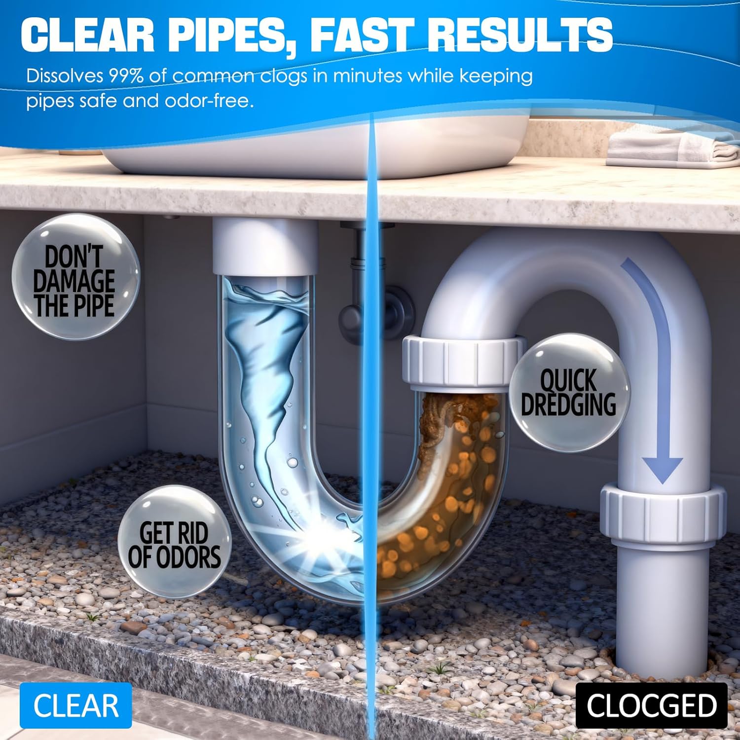 BBOJI Powerful Drain Cleaner — Helps Clear Common Clogs in Sinks, Tubs & Showers